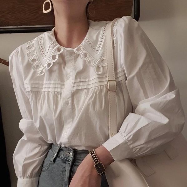 

women's blouses & shirts all-match puff sleeve shirt, White