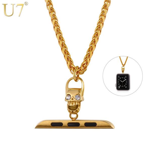 

pendant necklaces u7 stainless steel skeleton skull chain necklace for applewatch series 1/2 38mm/42mm belt accessories men/women p1094, Silver