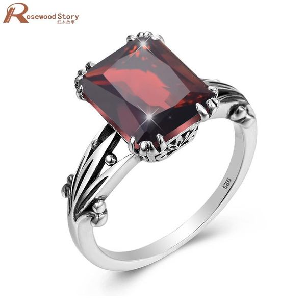 

cluster rings redwood antique garnet for women 925 sterling silver square gemstone wedding engagement jewelry anniversary wife gift 2021, Golden;silver