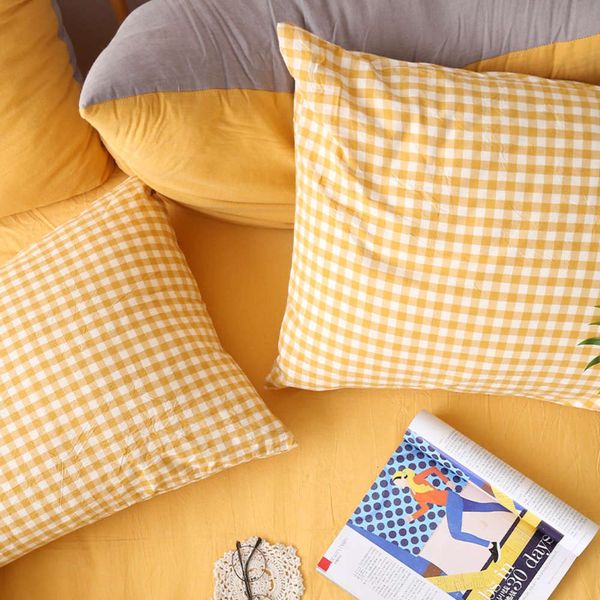 

japanese quality washable cotton pillow case single piece small lattice pure pair