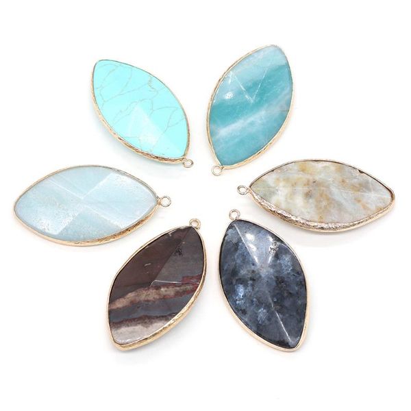 

charms natural stone pendants marquise shape exquisite crystal agates turquoises for jewelry making necklace bracelet gift, Bronze;silver