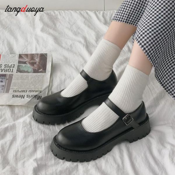 

mary jane shoes for women 2021 autumn chunky platform ankle strap pumps woman thick bottom lolita shoes cute harajuku, Black
