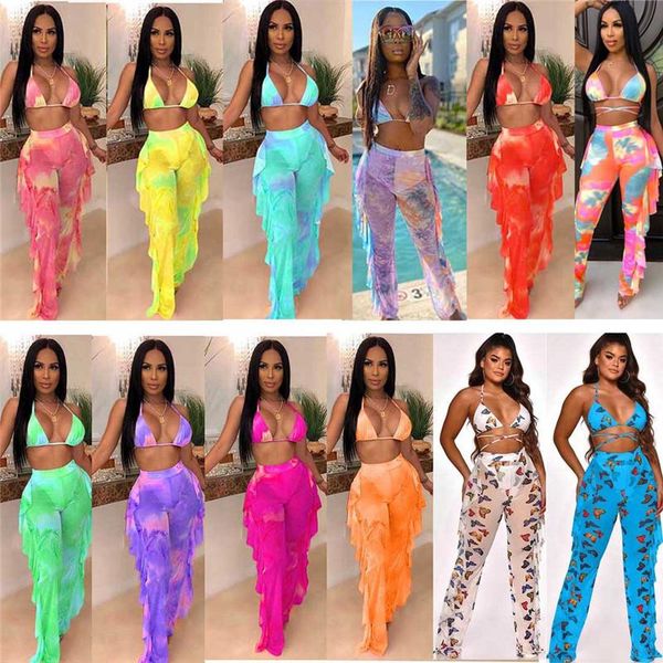 

fashion women's digital printed swimsuit mesh two-piece set (include panties) seaside vacation swimsuit dropshipping