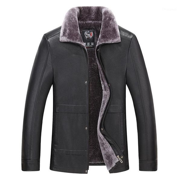 

men's jackets father's winter coat with plush and thick fur, Black;brown