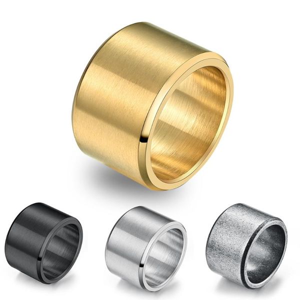 

wedding rings 15mm male wide ring titanium steel brushed large for men boys matte gold/black/silver color finger party gift, Slivery;golden