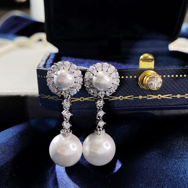 

dangle & chandelier charms 100% 925 real silver pearl earrings for women luxury high carbon diamonds drop earring fine jewelry cute gifts gi