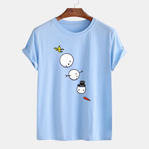 

asual loose fashion short sleeve round neck snowman print t-shirt men's, White;black
