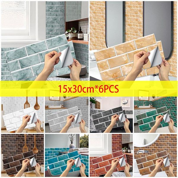 

wall stickers 6pcs european style imitation tile home decor bedroom bathroom waterproof oil proof sticker for kitchen