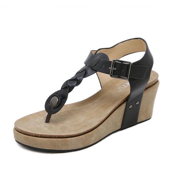 

sandals high heel sandal for women shoes lady 2021 wedge espadrilles platform large size suit female beige high-heeled fashion, Black
