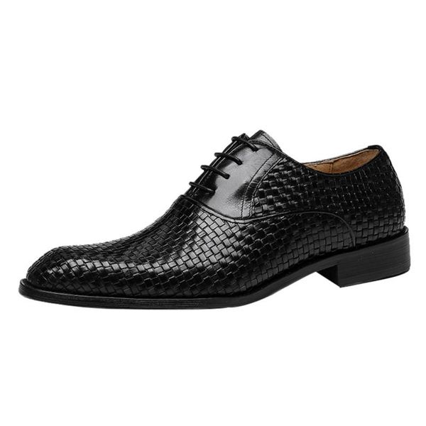

dress shoes square head black brown weave genuine leather mens shoe handmade oxford lacing flats