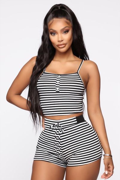 

2pcs sleepwear summer casual bodycon women tracksuits striped crop and shorts outfits clothes sport pajama sets, Gray