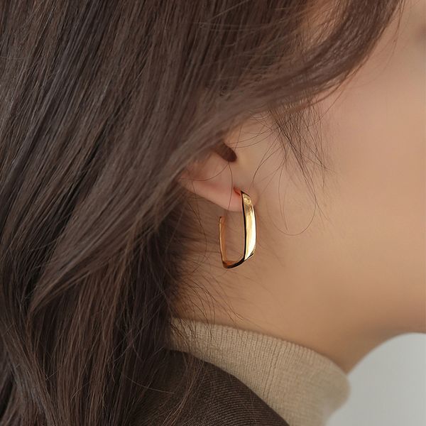 

earring for women simple gold-plated 18k square earrings retro girl gift party jewelry silver, Golden