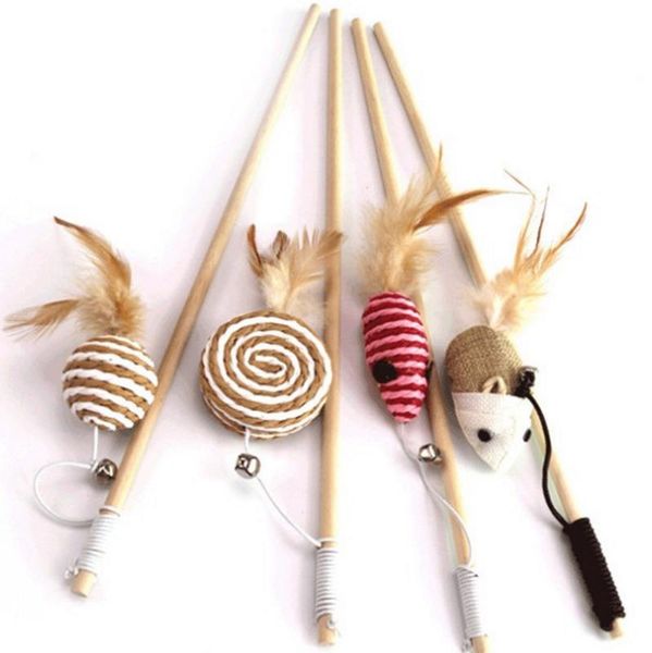 

cat toys funny stick interactive kitten wood wand feather bell fish rat doll catcher teaser exercise for indoor animal
