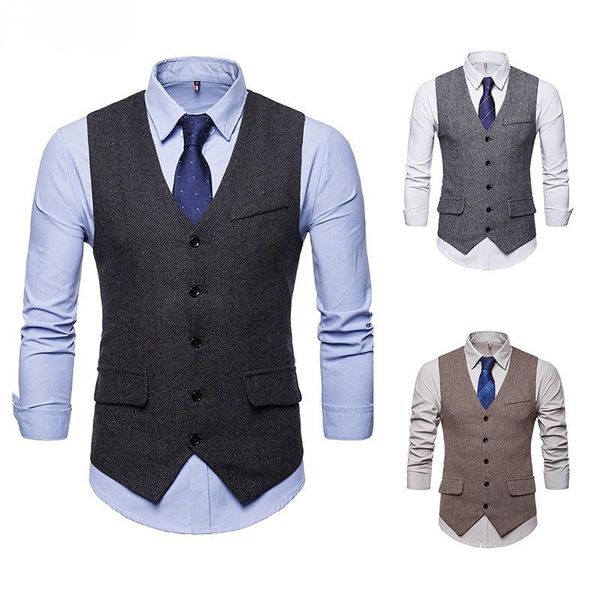 

men's vests cotton vest formal vintage single-breasted v-neck solid color suit business waistcoat casual sleeveless plus size, Black;white