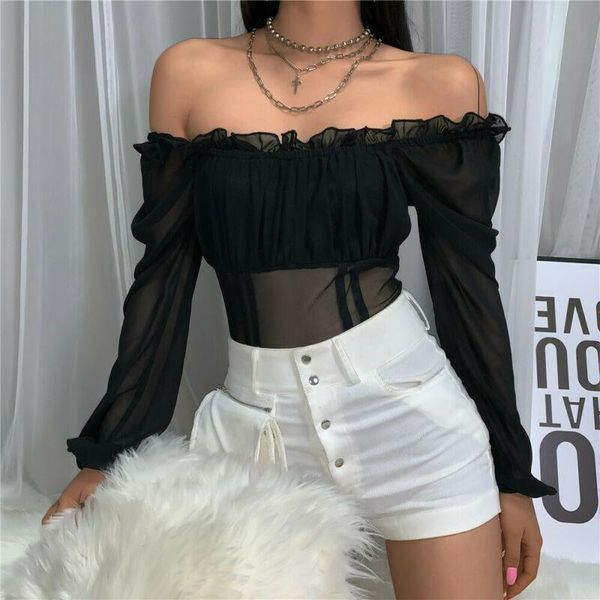 

2021 new style women off shoulder bodysuit lady long sleeve jumpsuit romper leotard lace black fashion clothes, Black;white