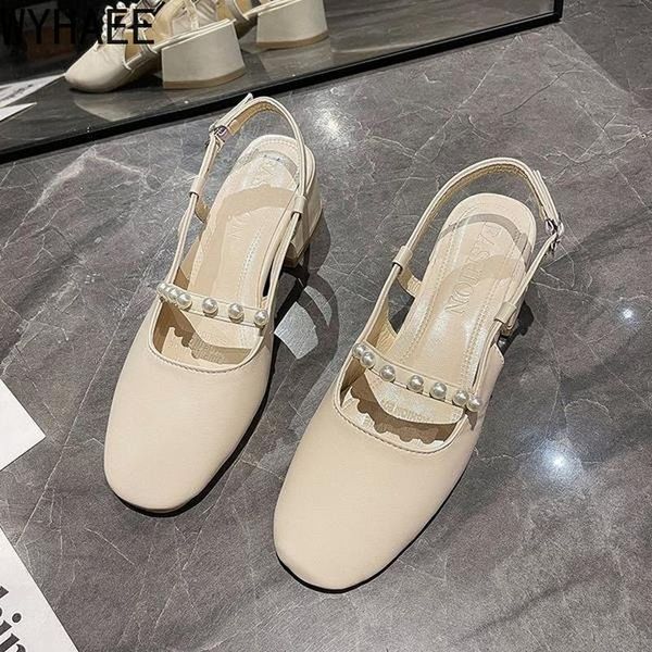 

sandals block heels female sandal comfort shoes for women 2021 summer baotou women's beaded one word buckle casual, Black