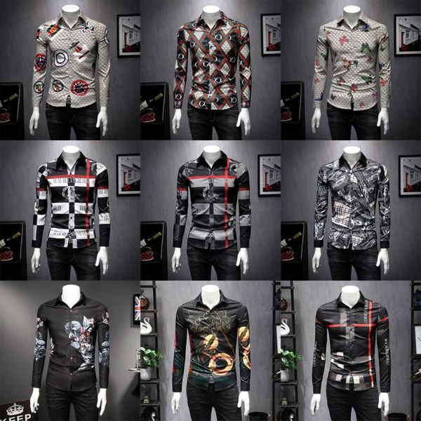 

chinese style long sleeve men's korean version slim fit fat broken flower inch clothes youth trend printed shirt spring clothing, White;black