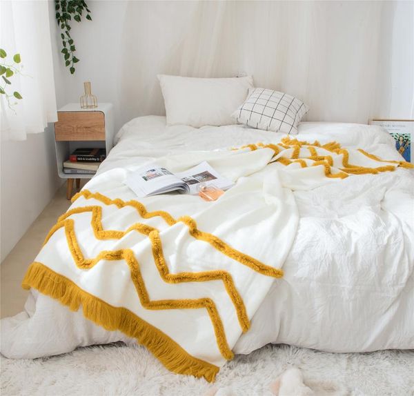 

blankets 2021 acrylic geometric knitted portable blanket with tassels bedspread bed covers mat home textiles almofadas thicken towels