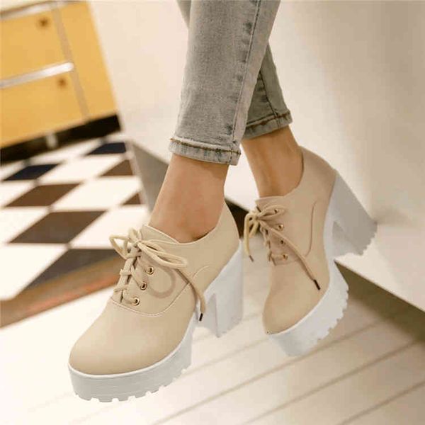 

dress shoes pxelena punk rock gothic pumps women chunky block high heels round toe lace up thick platform heel black white 34-43 ezj3