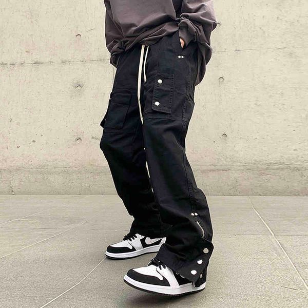 

men's casual , ankle zipper bust, multi pocket, with shoelac, pure black, loose, hip-hop style