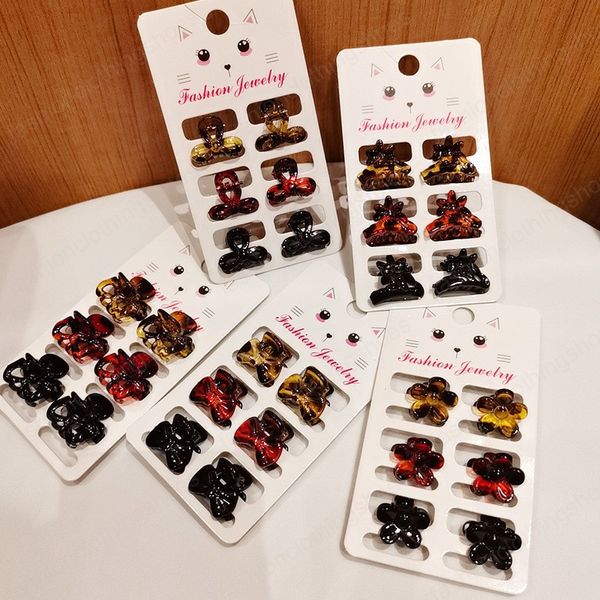 

6pcs/sat fashion 2.5cm small leopard stripe flowers geometry hairpin barrette for women girl hair claws accessories headwear, Slivery;white