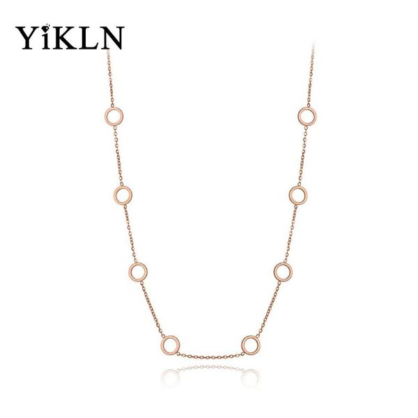 

chokers yikln trendy titanium stainless steel cz crystal round circle choker necklaces for women chic charm pendant necklace yn19201, Golden;silver
