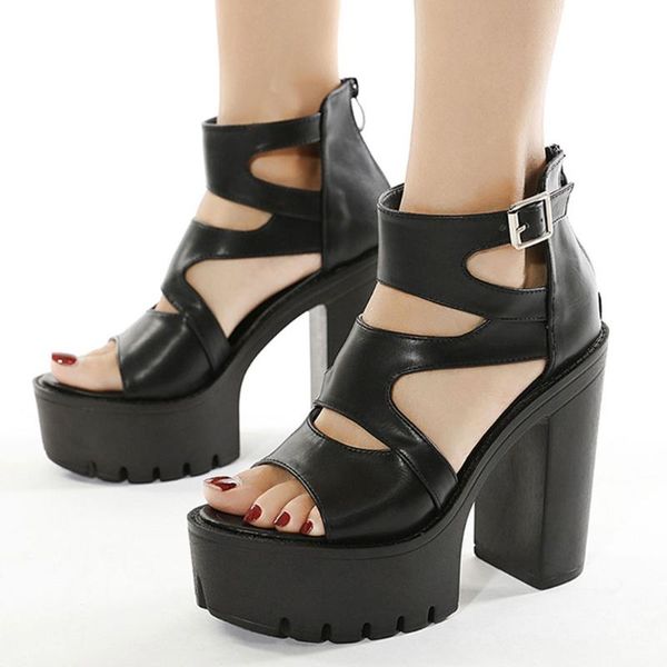 

brand new cool party platform square high heels gladiator trendy black summer sandals woman shoes