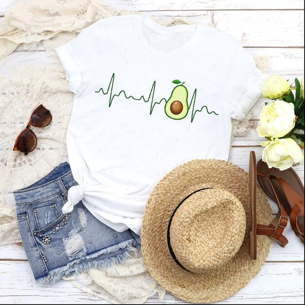 

women graphic love avocado fruit camisas mujer cartoon fashion print tees clothing female t shirt womens t shirt, White