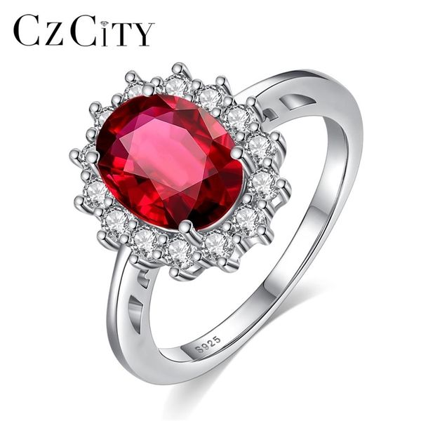 Czcity Princesa Diana William Kate Ruby Emerald Sapphire Anéis de Noivado de Casamento para Mulheres 925 Sterling Silver Fine Jewelry 211217