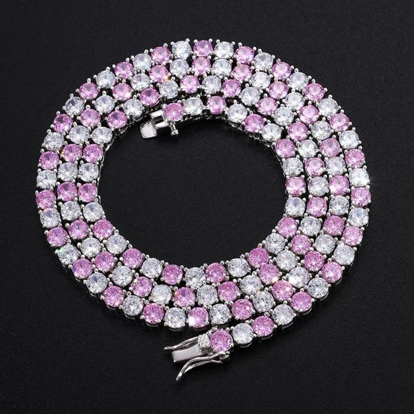 

chains fashion charms iced out bling zircon cuban link tennis chain necklace men hip hop jewelry pink white bracelets, Silver