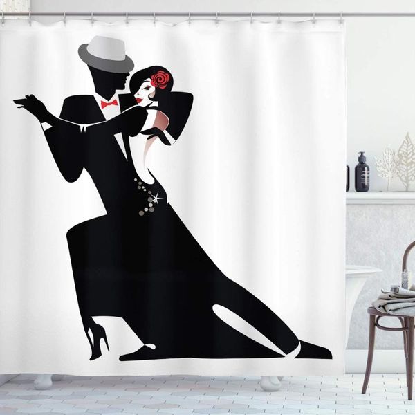 

shower curtains retro curtain man and woman partners romantic dance tango waltz lovers in rhythmic music art waterproof bathroom