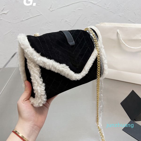 

designer- women bags winter wool golden chain women shoulder bag envelope shape cute handbag