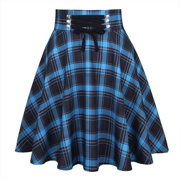 

punk harajuku blue plaid womens skirt mini high waist a line preppy style kawaii female skirts plus size saias femininas, Black