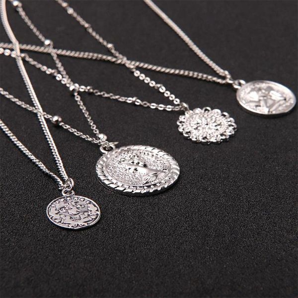 

pendant necklaces creative multi layer necklace women metal chain queen boho style fashion jewelry party accessories, Silver