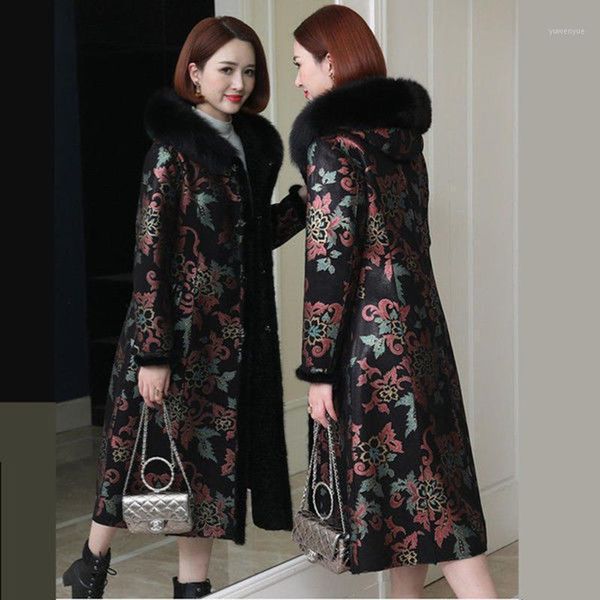 

women's fur & faux 2021 autumn and winter double-sided integrated suede coat medium long mother's back season, Black