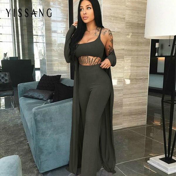 

women's two piece pants yissang tracksuit set women strapless and wide leg suits autumn outfits casual coat 3 pieces lounger wear, White