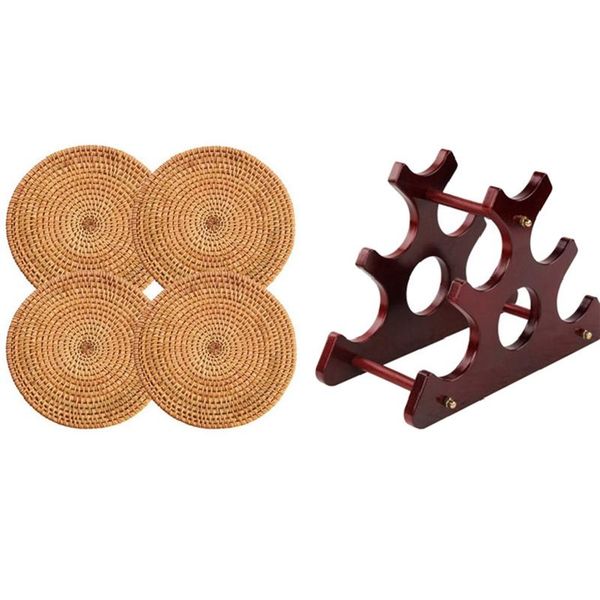 

mats & pads 4 pcs trivets for dishes,pots and pans,kitchen with kitchen wooden style wine rack holders