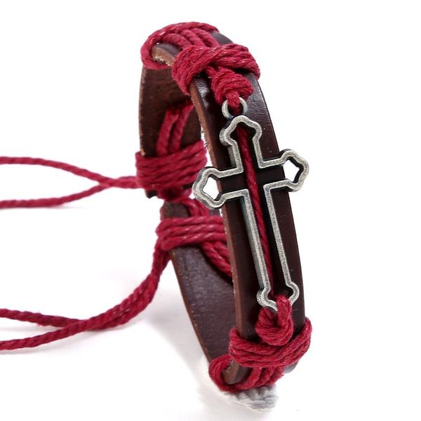 

charm bracelets bluestar classical multi-layer handmade leather chain weaved men fashion wristband punk jewelry for, Golden;silver