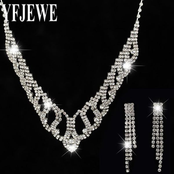 

2021 women new fashion jewelry sets nechlace and wedding bridal sliver plated earrings silver plated rhinestone for party n199