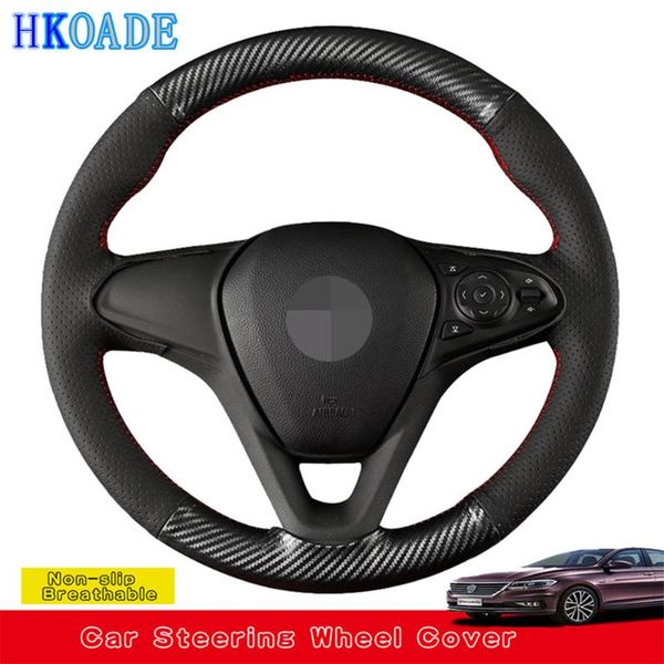 

steering wheel covers diy hand-stitched black carbon fiber genuine leather car cover for excelle xt gl8 gt encore mokka