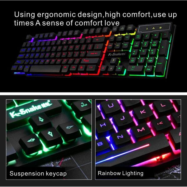 

keyboards gaming keyboard gamer usb wired rgb backlit keypad led 104 keys rainbow waterproof multimedia keycap for pc computer ps4
