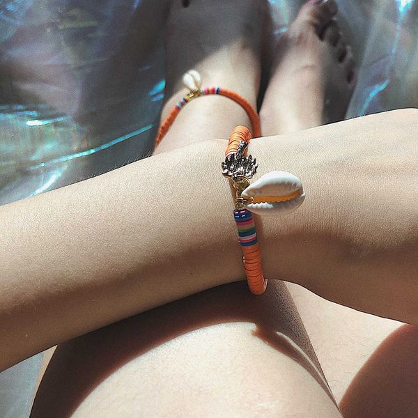 

jewelry colorful geometric simple handmade women's national style shell coconut soft pottery bracelet, Silver