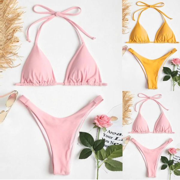 

bikini 2021 summer brazilian swimwear women solid color high waist split swimsuit beach sunbathing beachwear women's, White;black