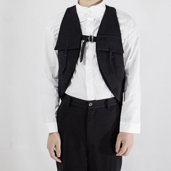 

men's vests tide fashion hair stylist irregular personality vest janket black casual outerwear male plus size coat costumes, Black;white