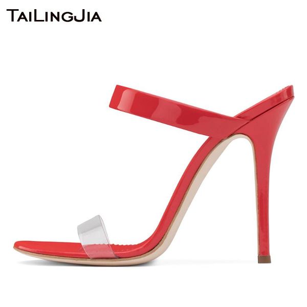 

sandals clear for women stiletto pvc high heels red mules ladies slippers elegant party large size summer shoes, Black