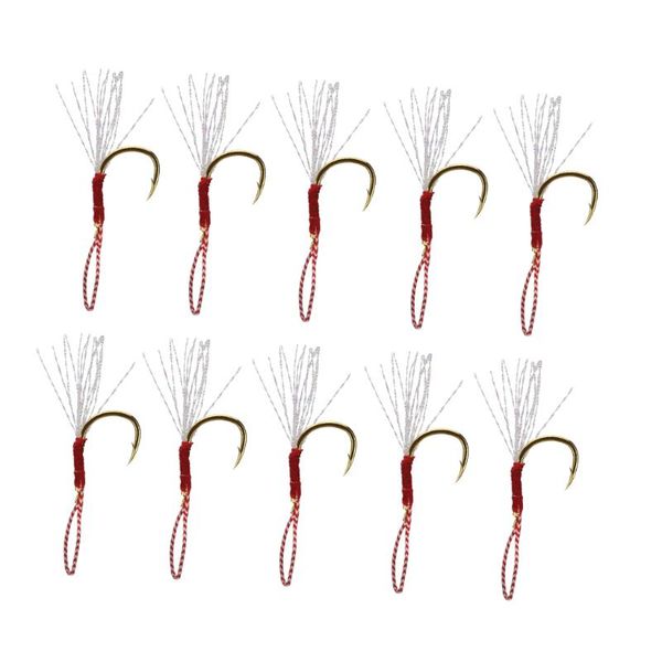 

10 pack fishing assist hooks with braid line jigging jig hooks barbed live bait fishhook with braid line