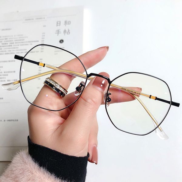 

designer sun 2021 new blue light proof female polygon students can be equipped with short-sighted metal long leg glasses frame, White;black