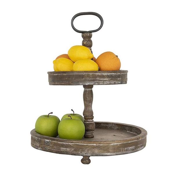 

dishes & plates double layer pastry tray retro round wooden pallet two-tier cake stand fruit snack candy kitchen gadgets decorative
