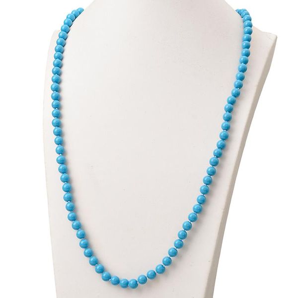 

chains round blue glass beads for 8mm long synthetic pearl charm nnecklace 36inch noble ladies party gifts wholesale h873, Silver