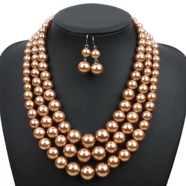 

earrings & necklace elegant simulated pearl bridal jewelry sets handmade multilayer necklaces wedding, Silver